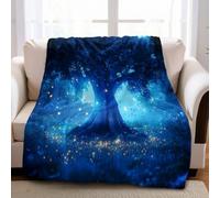 Bleu Couverture Polaire Arbres forestiers 180 x 220 cm pour 2 Personnes Plaid Flanelle Doux et Chaud Imprimé 3D pour Canapé et Lit