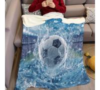 Bleu Couverture Polaire Football et éclaboussures Douce Duveteux Flanelle imprimée Confortable Plaid Polaire 70 x 100 cm pour Canapé, Lit, Enfants, Adolescents et Adultes