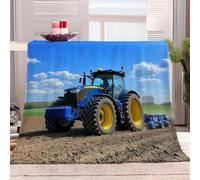 Bleu Couverture Tracteur labourant Le Champ Plaid Polaire 160x200 cm Adultes d'enfants Couverture en Flanelle Sherpa Super Douce et Chaude pour Canapé Chaise et Lit