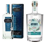 Bleu d'Argent - London Dry Gin - Coffret avec bouteille et étui cadeau (1 x 0.70 L) & Antidote Gin Original - Produit en France à partir de raisins français - 17 plantes aromatiques - 40% (1 x 0,70 L)