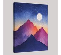 Bleu Décoration Murale sur Toile Coucher de soleil Montagne peinte Wall Art Affiches et Gravures 70 x 50 cm Moderne Cadre Intérieur en Bois pour Salon Chambre Tableau Decor