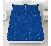 Bleu Doux Respirant Drap Housse Ciel étoilé Nouvelle Lune Étoiles Scintillantes Nuit Imprimé Drap Housse Minimaliste Céleste Lavable Astronomie Classique Ajustable Drap de lit 120x190x30 pour Enfants