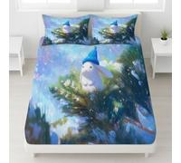 Bleu Drap Housse Lapin Mignon avec Chapeau Lavable en Machine Drap de lit Animation Rêve Drap de Matelas Conte de fées Hiver Pays des Merveilles Résistant aux Rides 90 x 200 x 30 pour Filles Garçons