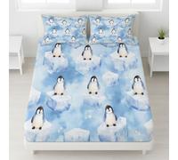 Bleu Drap Housse Pingouins Icebergs Lavable en Machine Drap de lit Mignon Rêve Drap de Matelas Animaux Doux Résistant aux Rides 140 x 200 x 30 pour Garçons & Filles