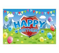Bleu Empreinte Patte Chien Happy Birthday Décor Fête, 150x100cm Fond Photographie Thème Chien Dessin Animé Bannière Photobooth Lavable pour Garçons Filles Décorations Fête d’Anniversaire
