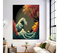Bleu Et Blanc La Grande Vague Au Large De Kanagawa Tableau Décoration Murale Salon Affiches Impression Image Paysage De Style Japonais Sur Toile Peintures Pour Chambre Maison Bain 50X70Cm No Frame