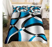 Bleu Et Blanc Résumé Sets de Housse de Couette Géométrique Cercle Parure de Lit 220x240cm Retro Stripe Swirl Housse de Couette Modern Géométrique Parure Housse de Couette Modern Luxe Décoration