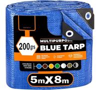 (Bleu et Noir, 5x8m 200g) Bâche de Protection Extérieur - Bleu/Noir Réversible - Bâche avec œillets - Anti UV - Toile de Protection - Couverture Impermeable Exterieu