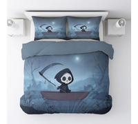 Bleu Faucheuse en Bateau Sombre Fantastique Parure Couette Douce Et Résistante Parure De Lit Adulte avec Taie d'oreiller Convient pour La Chambre À Coucher 200 x 200cm 3 Pièces