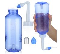 Bleu Flacon de Rinçage Nasal 500ml en Plastique | Corps Transparent, Embout Coudé, Deux Buses et Contrôle par Bouton, pour Solution Saline