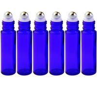 Bleu Flacon Roll On Vide 10ml, Flacon Roll On En Verre, Pour Huile Essentielle, Rechargeable, Aromathérapie, Parfum, Massage,Avec [Bille En Acier Inoxydable] - 6pcs