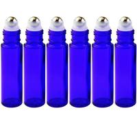 Bleu Flacon Roll On Vide 10ml, Flacon Roll On En Verre, Pour Huile Essentielle, Rechargeable, Aromathérapie, Parfum, Massage,Avec [Bille En Acier Inoxydable]-6pcs