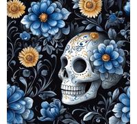 Bleu Fleurs Crânes Papier Adhesif Meuble Style Gothique Mat Papier Peint Mural Film Autocollant Wallpaper Rouleau Impermeable Stickers Collant Décoration pour Cuisine Tables Armoires Mur 0.45X20 M