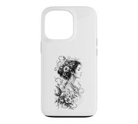 Bleu Floral Femme Portrait Oiseau Botanique Art Coque pour iPhone 13 Pro