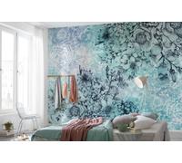 Bleu Floral Papier-Peint 366x246cm non Tissé Mural Décor avec Adhésif