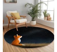 Bleu Foncé Antidérapant Tapis Rond 210 cm, Dessin Animé Animal Renard Herbe Lavable en Machine Tapis Rond, Moquette de Salon et Chambre Doux et Confortable, Idéal pour Intérieurs décoration