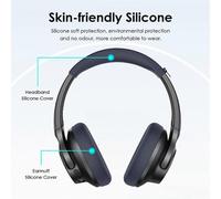 (Bleu foncé) Coussinets d'oreille + arceau pour casque Soundcore Q20I, étui de protection en silicone,