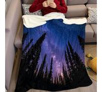 Bleu Foncé Couverture Polaire Forêt étoilée Douce Duveteux Flanelle imprimée Confortable Plaid Polaire 70 x 100 cm pour Canapé, Lit, Enfants, Adolescents et Adultes