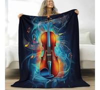 Bleu Foncé Couvertures Polaire Style Fantastique Violon Notes Tournantes Flanelle Couverture Polaire, pour Adultes Enfants Rester Chaud en Hiver Couverture en Peluche Canapé-lit Bureau 180 x 200 cm