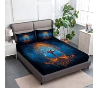 Bleu Foncé Drap Housse 180 x 200 cm Microfibre Brossée, Arbre De Vie Fantastique avec Rebord Élastique Protège Matelas Amovible, Literie de Chambre, adapté aux Matelas 180x200 cm