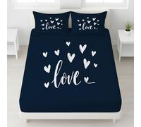 Bleu foncé Drap Housse Cœurs Love en Cursive Lavable en Machine Drap Housse Minimaliste Illustration Mignon Drap de Matelas Romantique Doux Résistant aux Rides 90 x 200 x 30 pour Couples & Filles