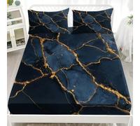 Bleu Foncé Drap-Housse en Microfibre Brossée 90x190 cm Bonnet 30cm | Luxe Marbre Texture Drap Housse en Doux, Résistant, Anti Plis pour 1 Personnes Lit, Respirant Hypoallergénique