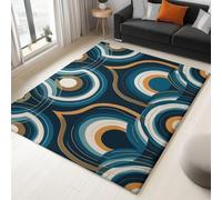 Bleu foncé Gris Tapis Salon, 90 x 150 cm Chambre Lavable en Machine Tapis Grande Taille Cercle rétro Futur Doux Antidérapant pour Salle à Manger Cuisine, Chambre à Coucher