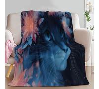 Bleu Foncé Imprimé Couverture Plaid Flanelle 130 x 150 cm, Hiver Chaude Douce Moelleuse Fleurs Portraits de Chats Couverture de Lit Couvre-lit Jeté de Canapé pour Voyager Lit