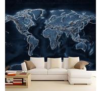 Bleu Foncé Papier Peint Intissé Mural 300 x 210 cm, Résumé Carte Du Monde Motif Muraux Geant Poster Personnalisable Wallpaper pour Salon Cuisines Bureau Chambre d'enfants Décor