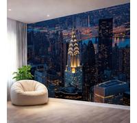 Bleu Foncé Papier Peint Mural,Réalisme Scène Nocturne Urbaine Architecture Intissé Panoramique Murale pour Fond de TV - Salon et Chambre Impression Haute Définition Poster Mural 300 x 210 cm（WxH)