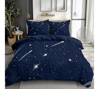 Bleu Foncé Parure de lit imprimé 3D 200x200 cm Étoiles Filantes Ciel Nocturne Housse de Couette Garçon Fille Housse de Couette avec 2 Taie d'oreiller, Ensemble Literie Enfants Adolescents