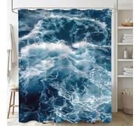 bleu foncé Rideau Douche 150x170cm Polyester Lavable en Machine Imperméable Rideaux de Douche flots avec œillets et 12 Crochets, Ourlet Lesté, pour Salle de Bain Domicile Baignoire Cabine J-989