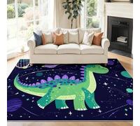 Bleu Foncé Tapis 160 x 230 cm, Bande Dessinée Espace Animaux Dinosaures Planètes Tapis de Jeu Doux et Antidérapant pour Chambre Bébé & Ados, Lavable en Machine, Idéal pour Coin Lecture & Crèche