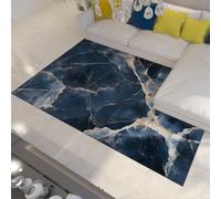 Bleu foncé Tapis 180x270 pour Salon Chambre veines Blanches abstraites carpette Moderne en marbre Geode Descente de lit antidérapant à Poils Bas Ultra Fin Doux Salle Manger Cuisine