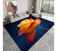 Bleu Foncé Tapis Lavable, Charmant Élégant Fleurs Roses Réducteur de Bruit Facile à Nettoyer Paillasson - Antidérapant Imprimé Tapis 160 x 230 cm pour Salon Chambre Bureau