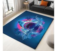 Bleu Foncé Tapis Lavable Machine Salon 120 x 160 cm Antidérapant Doux Poil Ras Océan Exploration Monstres Marins Requins - Chambre Bureau Salle a Manger Cuisine Entrée Salle Détente, Décoration Maison