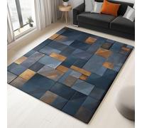 Bleu Foncé Tapis Lavable, Réducteur de Bruit Facile à Nettoyer Paillasson, Géométrique Moderne Artistique antidérapant imprimé Tapis pour Salon, Chambre, Bureau 160 x 230 cm