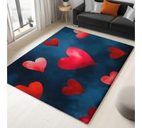 Bleu Foncé Tapis Lavable, Réducteur de Bruit Facile à Nettoyer Paillasson, Minimalisme Romantique Cœur Rouge antidérapant imprimé Tapis pour Salon, Chambre, Bureau 160 x 230 cm