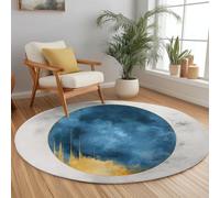 Bleu Foncé Tapis Rond pour Enfant Aquarelle Minimaliste Lignes, Abstrait Tapis Doux Antidérapant pour Garçons Filles, pour la Chambre Salle de Jeux Grand Petit Salon - 160 cm