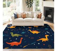 Bleu Foncé Tapis Salon 160 x 230 cm, Antidérapant Et Lavable En Machine Tapis, Poil Ras Bandes Dessinées Mignon Espace Animaux Dinosaures Tapis Pour Exterieur Interieur Chambre Salle À Manger Bureau