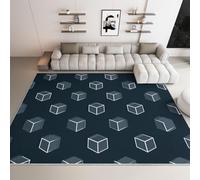 Bleu Foncé Tapis Salon 80 x 150 cm Minimalisme Géométrie Espace Cube Antidérapant Tapis Doux Poils Ras Moelleux Rug - Chambre Adulte Bureau Salle à Manger Decoration, Machine Lavable