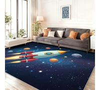 Bleu Galaxie Planète Tapis Salon Moderne, 140 x 200 cm Super Doux et Antidérapant Tapis pour Chambre Adulte Salle à Manger Cuisine, Dessin Animé Univers Espace Vaisseau Spatial Motif Tapis Poil Ras