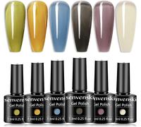 Bleu Gelée Vitrail Vernis Semi Permanent, Vernis À Ongles Gel Cristal Transparente Ensemble D'été Vert Jaune Noir Gris Blanc Couleur Cadeau Uv Led Art Kit Pour French Manucure (Bt6-001)