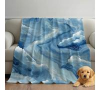 Bleu Givré Plaid Couverture Polaire Flanelle, Imprimé Hiver Chaude Douce Moelleuse Microfibre Couvertures, Abstrait Marbre Tourbillon Calme Plaid pour Chambre à Coucher Salon Canapé 220 x 270 cm