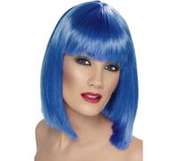 Bleu Glamour Perruque Femmes Accessoire Déguisement Court Bleu Bob Perruque
