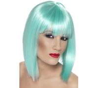 Bleu Glamour Perruque Femmes Court Blunt Bob Droit Aqua Accessoire Déguisement