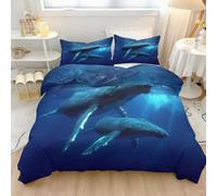 Bleu Gris Parure de Lit 3 Pièces, Douce Literie Toutes Saisons 220 X 240 | Housse de Couette Écologie Zippée, Parure de Lit Baleine Vie Marine en Microfibre Infroissable