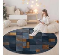 Bleu-Gris Tapis Rond Polyvalent 90 cm Minimalisme Géométrique Motif De Tuiles Tapis Confortable et Chic, Antidérapant et Lavable en Machine - Idée Cadeau Parfaite pour Famille ou Amis