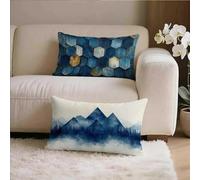 Bleu Housse Coussin 30x30 Lot de 2, GéOméTrie Taie Oreiller 30x30, Lin Housse de Coussin avec Fermeture Éclair Invisible, Carré Taie d'oreiller pour Extérieur Jardin Salon Décor Maison Cadeau Q-m2657
