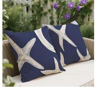 Bleu Housse Coussin 40x40 cm Lot de 2, Doux Velours Coussin Étoile de mer Automne Moderne Taie Oreiller Décoratives, avec Fermeture Éclair Caché, Decoration Maison Cadeau Coussins de Jardin w-196